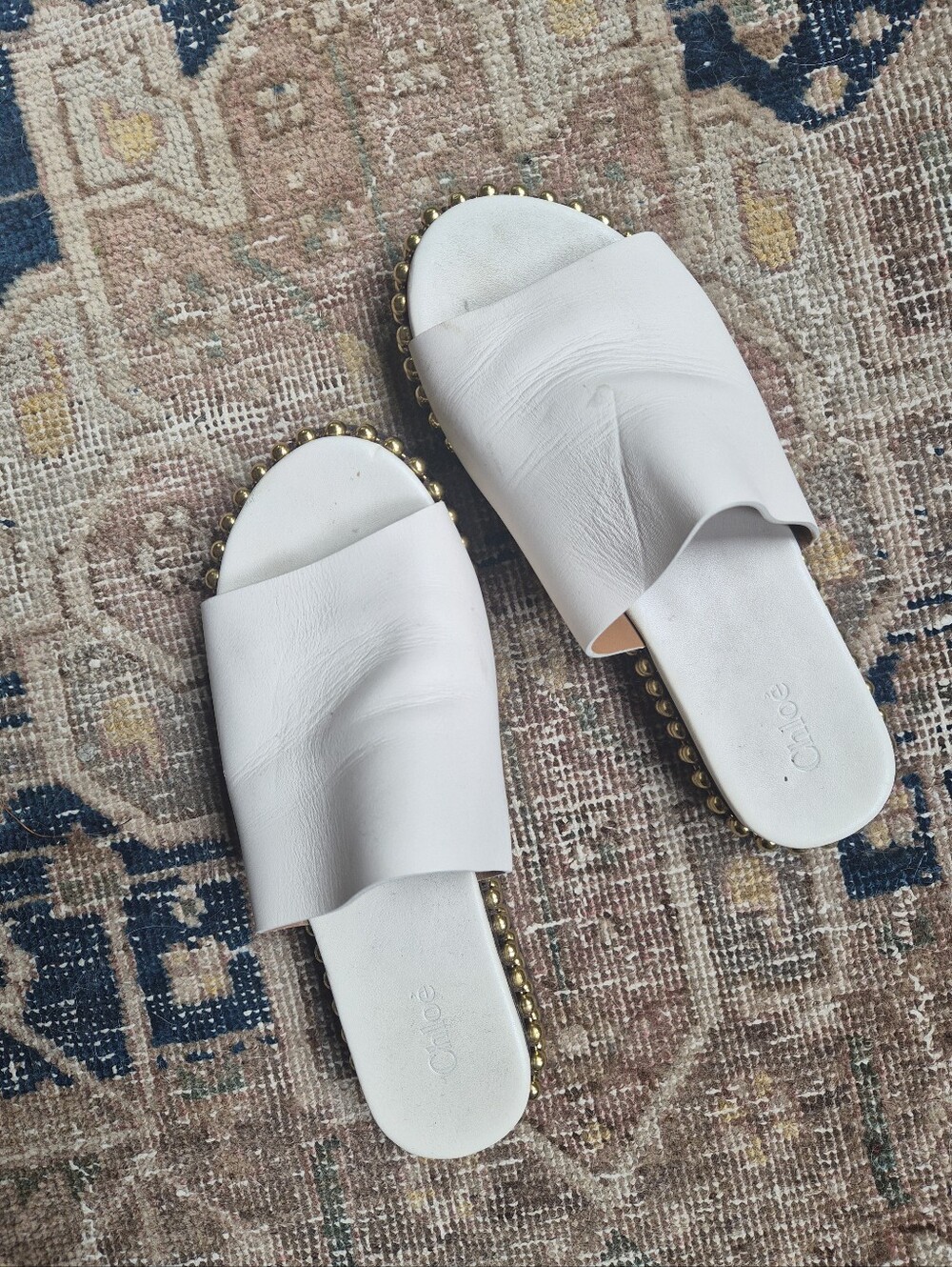 Chloé Studded Platform Slides Ivory Leather Sandals 39 - Picture 2 of 4